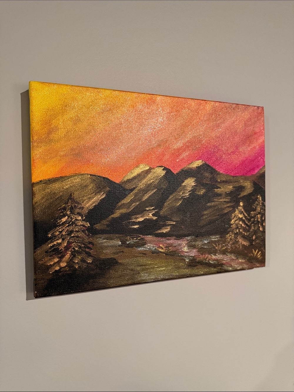 Sunset Mountain Landscape Canvas Hand painted Wall Art - Orange Pink